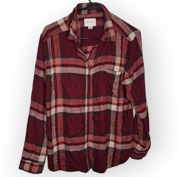 American Eagle Women's Plaid Button Down Flannel with Chest Pocket Red size Smal - Picture 1 of 6
